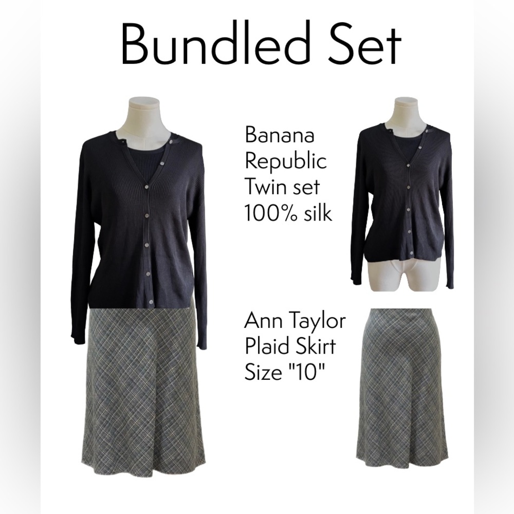 Ann Taylor Black and Gray Plaid Skirt Set
